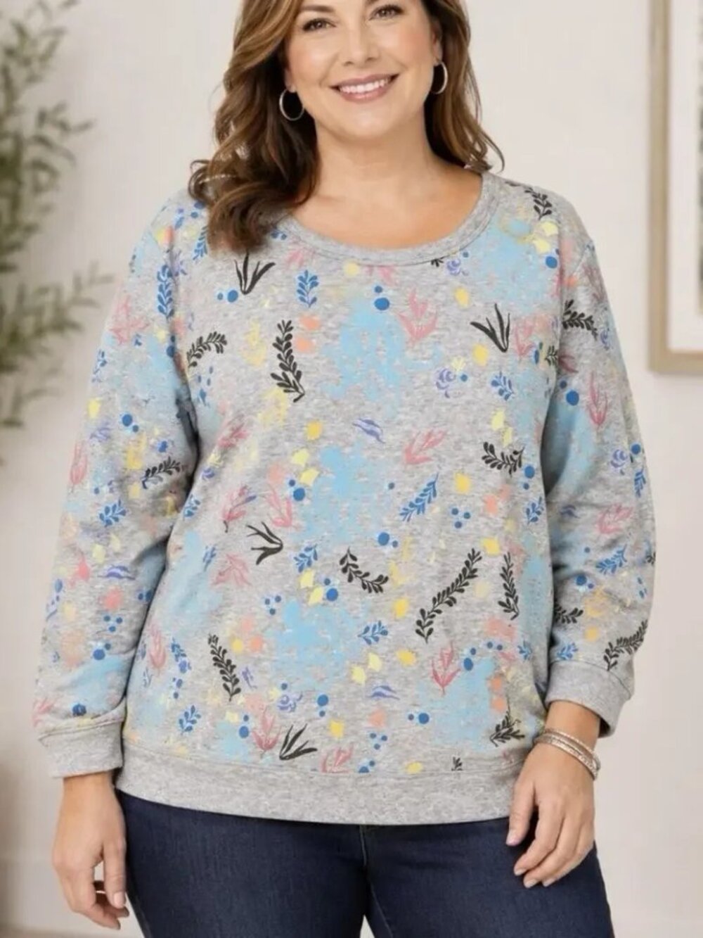 Talbots Women's Gray Octopus Ocean Nautical Pullover Sweatshirt Sweater Top 2X